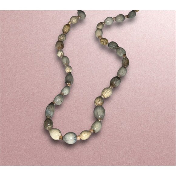 Vintage Gray & Gold Beaded Necklace With Unique Handcrafted Design - 12 Inches - Picture 3 of 4